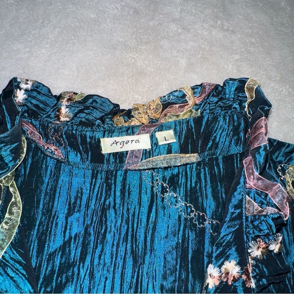 Agora Sea Green Textured & Crinkle Fabric Blouse - Picture 5 of 6